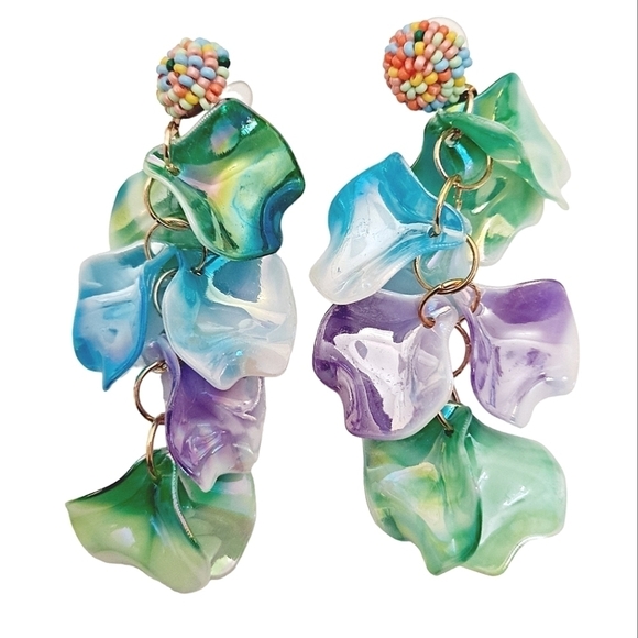 💖 2/$30 Colorful Resin Dangle Earrings Green blue Beaded Drop boho Statement - Picture 1 of 11